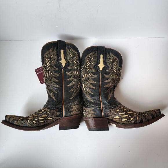 Lucchese Western Boots Womens Size 6B Hillsboro Lazer Design Snip Toe Black - Picture 9 of 14